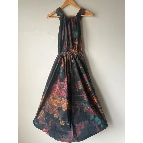 Ulla Johnson Leyna Gathered Printed Taffeta Midi Dress Floral Open Back Size 2